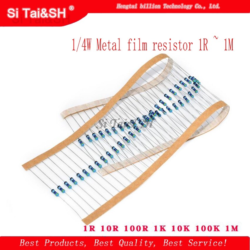 100pcs 1/4W Metal film resistor 1R ~ 1M 100R 220R 330R 1K 1.5K 2.2K 3.3K 4.7K 10K 22K 47K 100K 100 220 330 1K5 2K2 3K3 4K7 ohm