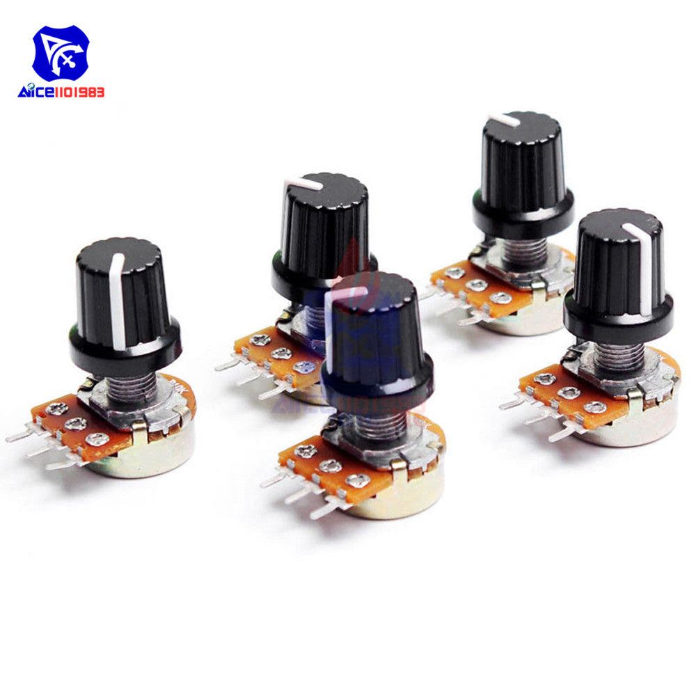 1 PC Potentiometer Resistor 1K 10K 20K 50K 100K 500K Ohm 3 Pin Linear Taper Rotary Potentiometer for Arduino with Cap