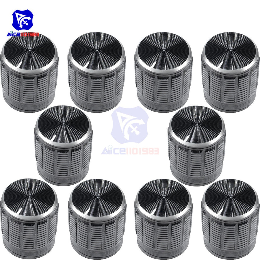 10PCS/Lot Black Metal 6 mm Knurled Shaft Insert Dia. Potentiometer Control Knobs Switch Knob 15mm Dia. x 16.5mm Height